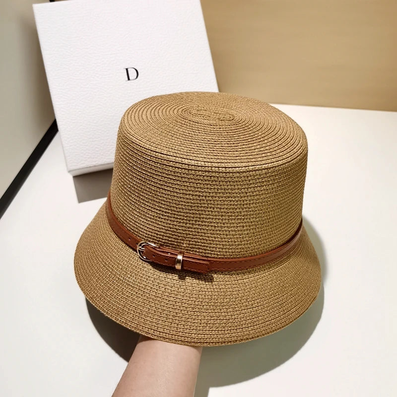 Women's Straw Belted Summer Bucket Hat