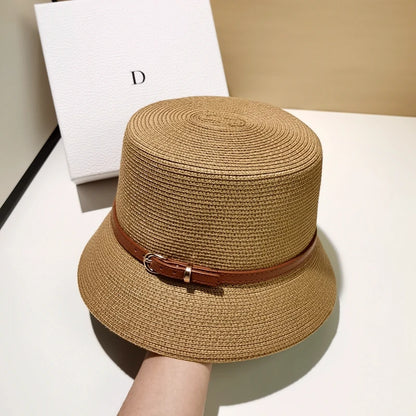 Women's Straw Belted Summer Bucket Hat