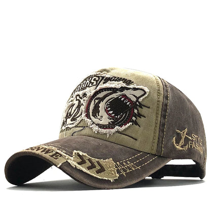 Shark Embroidered Cotton Snapback Baseball Cap