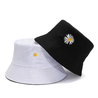 Double-Side Daisy Embroidery Bucket Hat Unisex