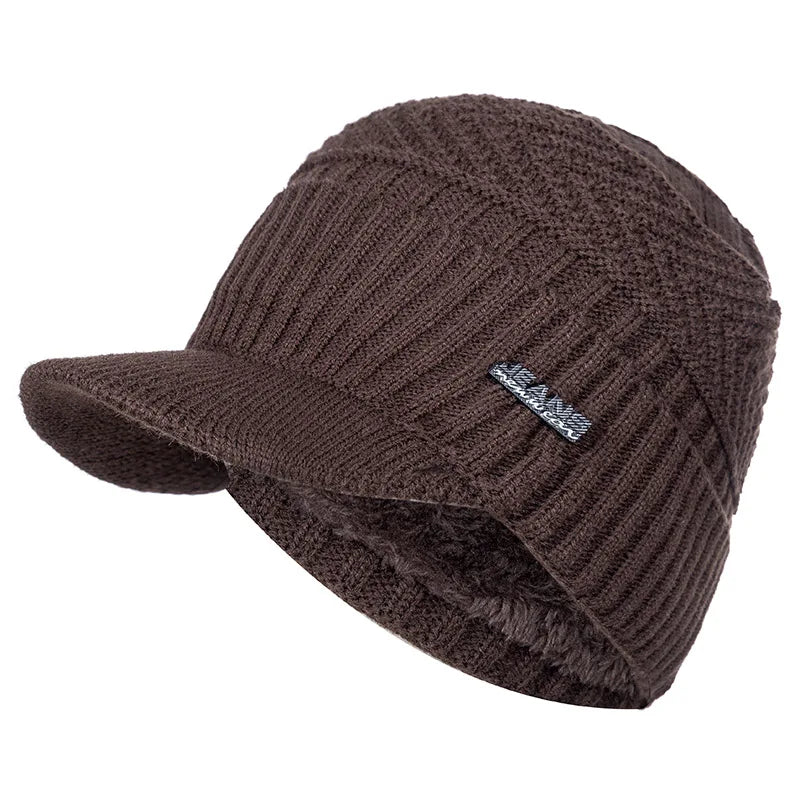 Fur-Lined Knitted Winter Beanie With Brim
