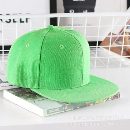 Solid Flat Brim Plain Snapback Cap For Street Dance