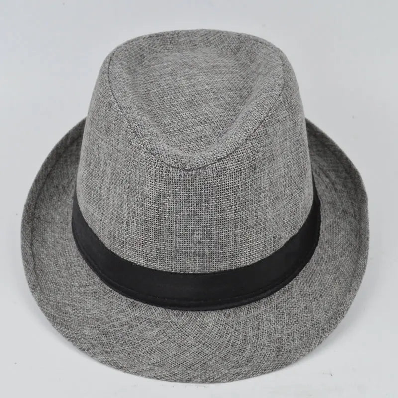 Men's Spring Summer Linen Jazz Fedora Classic Bowler Hat