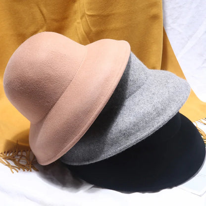 Wool Felt Wide Brim Women's Bucket Hat