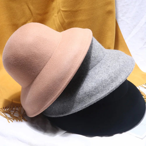 Wool Felt Wide Brim Women's Bucket Hat
