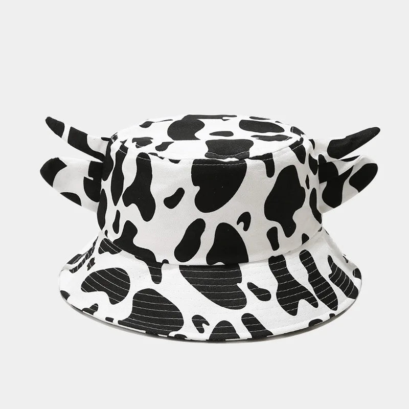 Cotton Cartoon Cow Print Outdoor Travel Bucket Hat