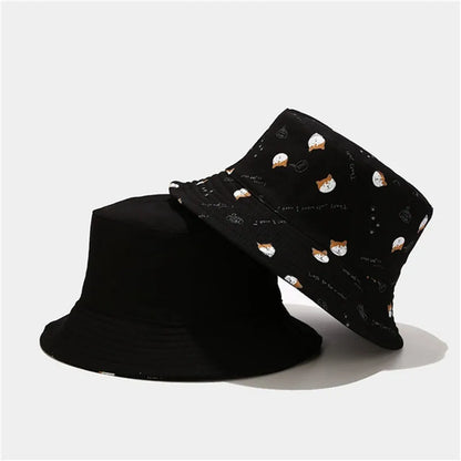 Unisex Cotton Double-Sided Dog Print Bucket Hat – Travel Sun Cap
