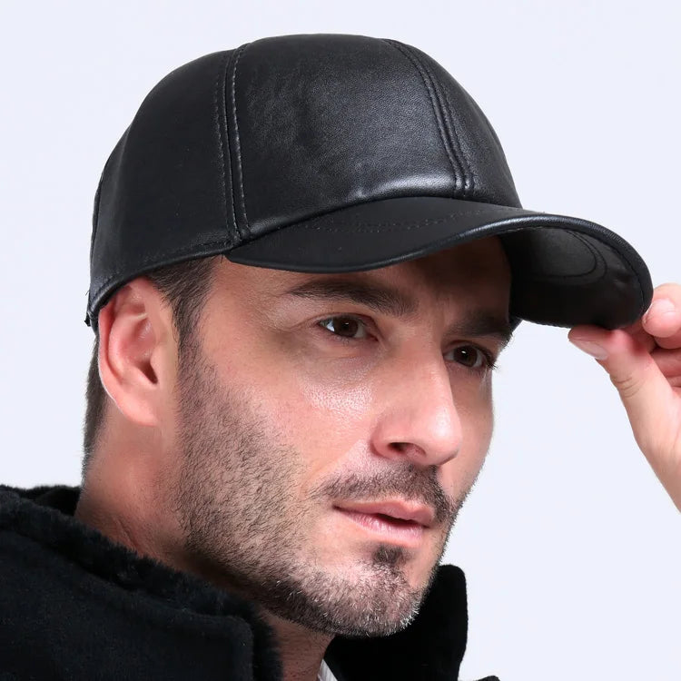 Sheepskin Leather Winter Baseball Cap