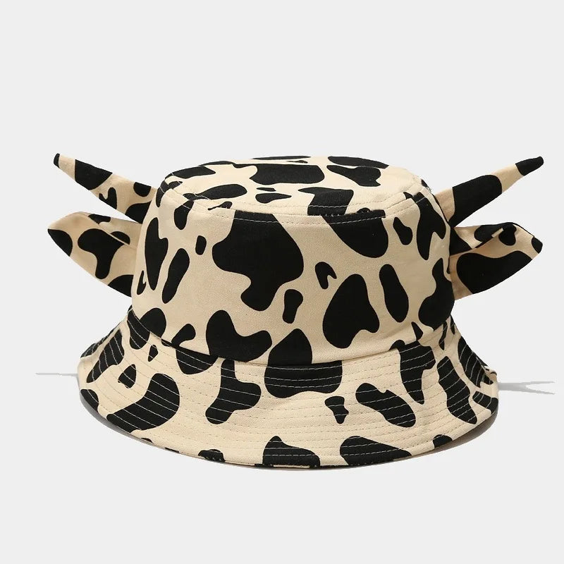 Cotton Cartoon Cow Print Outdoor Travel Bucket Hat