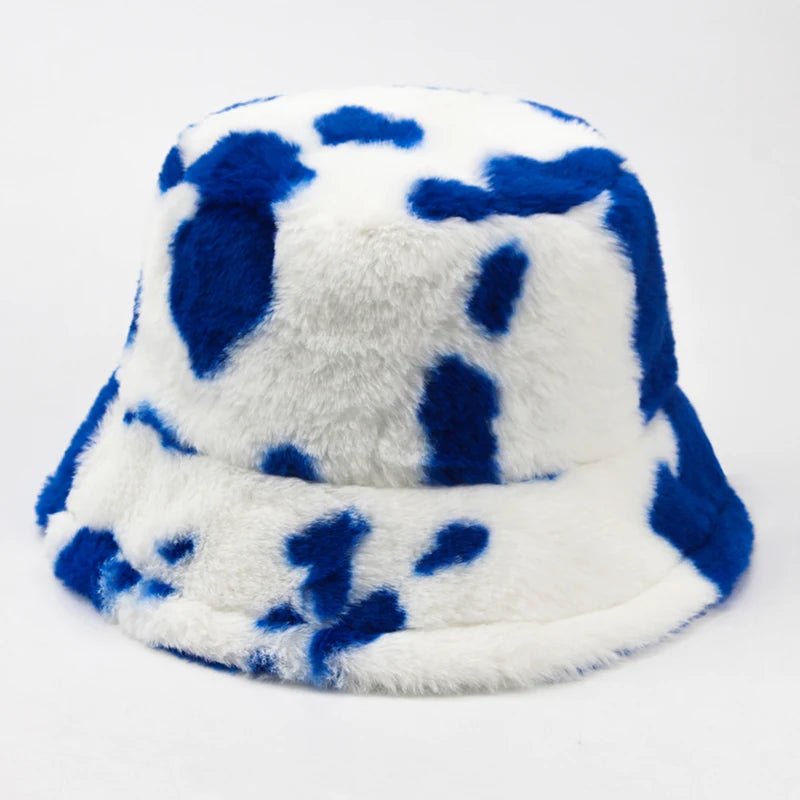 Cow Print Plush Bucket Hat