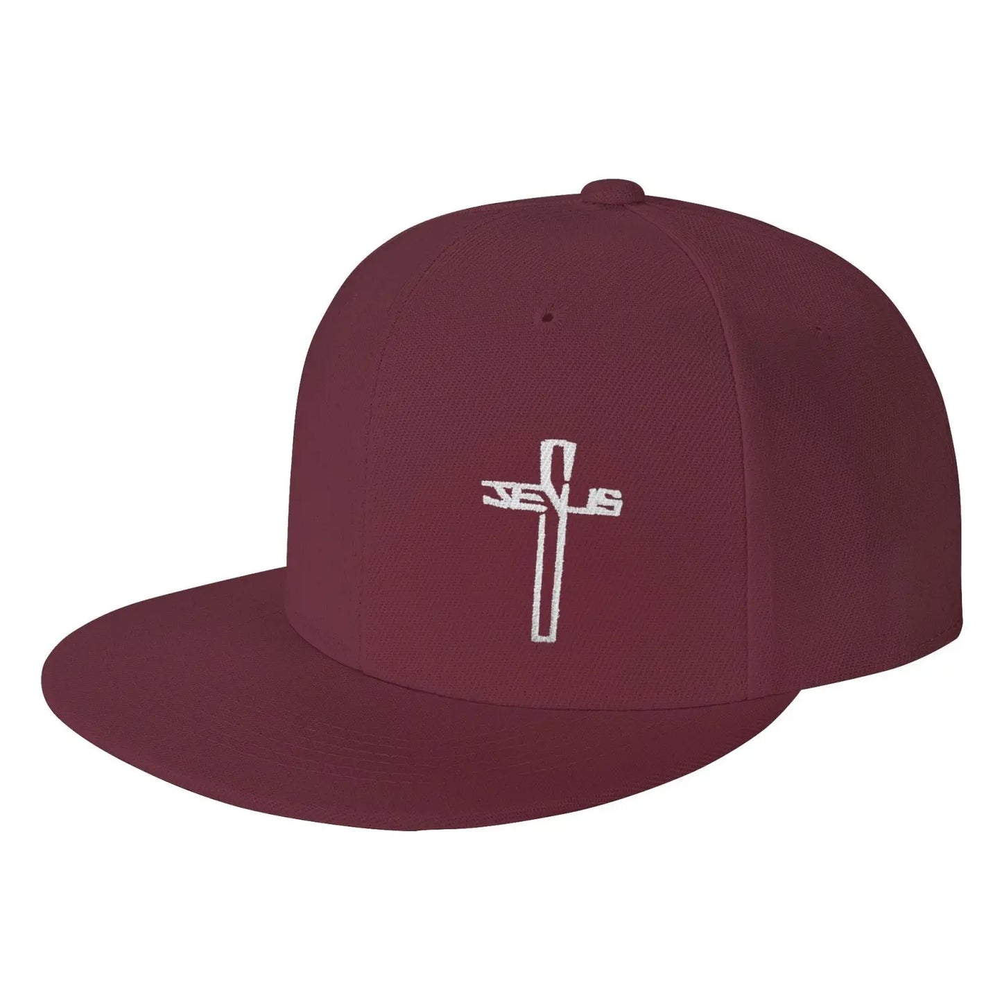 Christian Cross Embroidered Flat Brim Snapback Cap