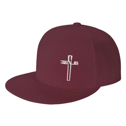 Christian Cross Embroidered Flat Brim Snapback Cap