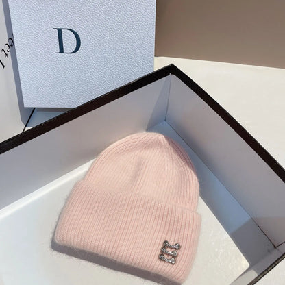 Trendy Ring Buckle Detail Rabbit Hair Knitted Hat