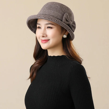 Women Houndstooth Bow Bucket Hat