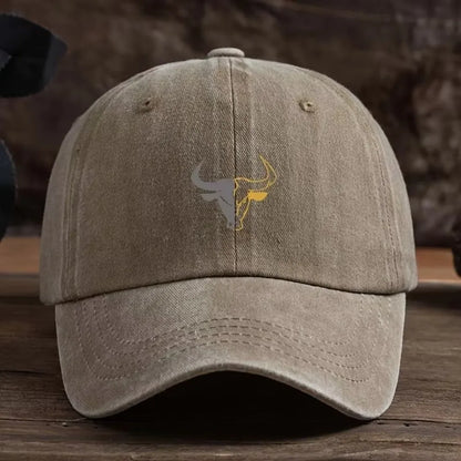 Washed Cotton Bull Head Printed Adjustable Baseball Cap