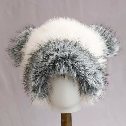 Y2K Bear Rabbit Fur Bucket Hat