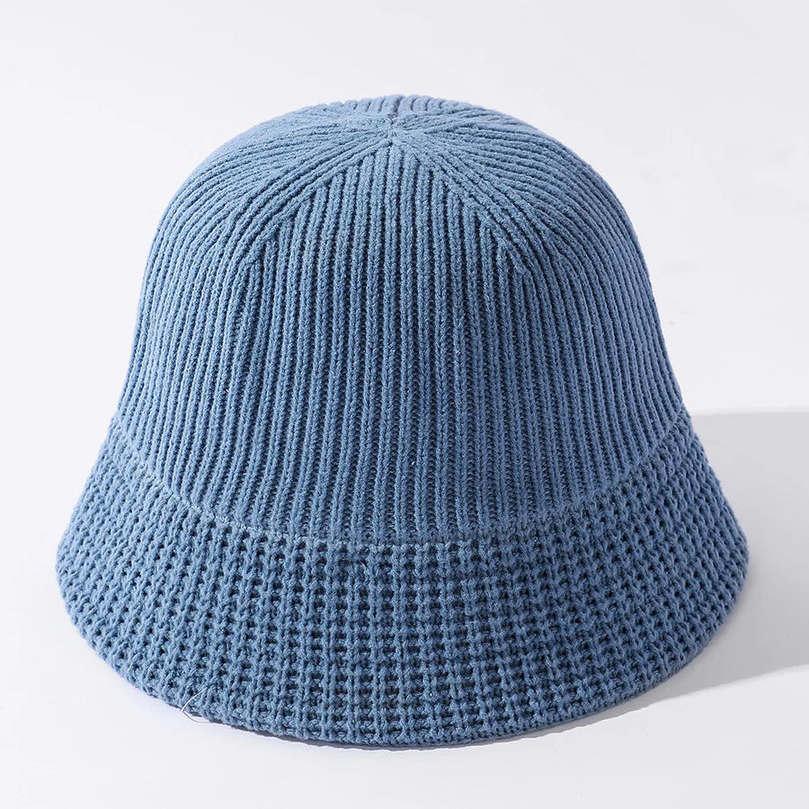 Korean Style Solid Color Knitted Bucket Hat for Women