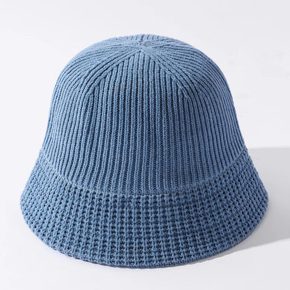 Korean Style Solid Color Knitted Bucket Hat for Women