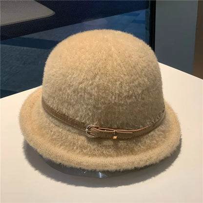 French Style Belt Buckle Wool Bucket Hat