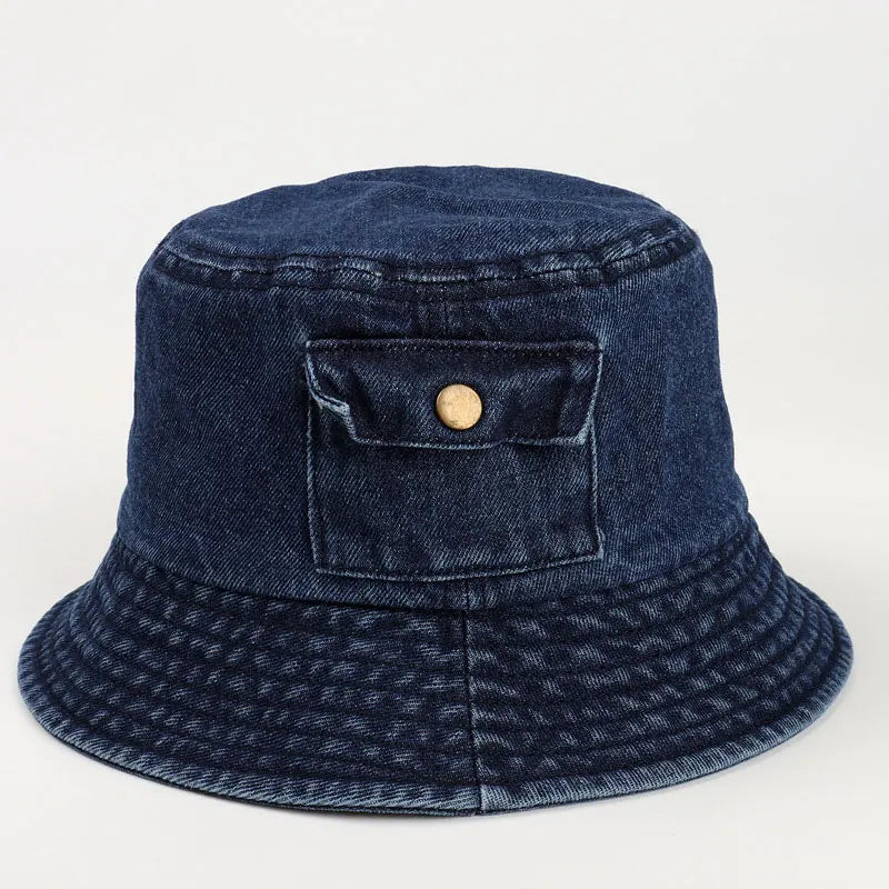 Korean Vintage Solid Denim Bucket Hat
