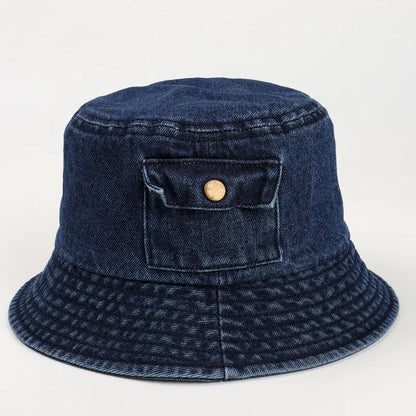 Korean Vintage Solid Denim Bucket Hat