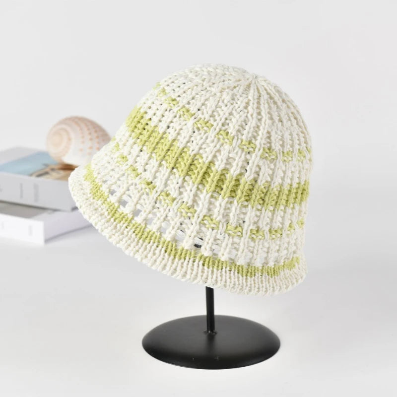 New Summer Color Knitted Basin Straw Bucket Hat