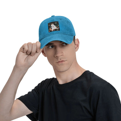 Calico Cat With Pot Plants Denim Adjustable Baseball Cap