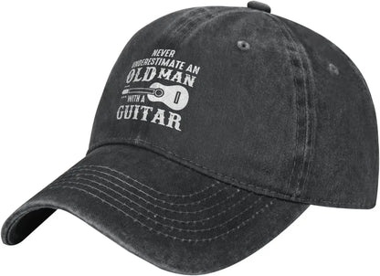 Never Underestimate Old Man With Guitar Baseball Cap