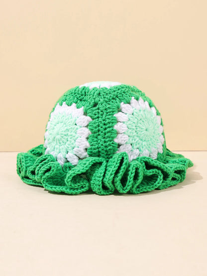 Vintage Spliced Crochet Winter Bucket Hat