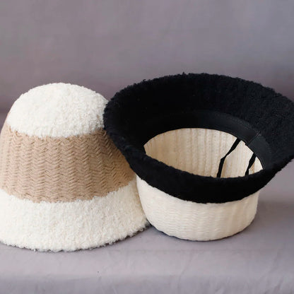 Women's Spliced Color Wool Knitted Bucket Hat