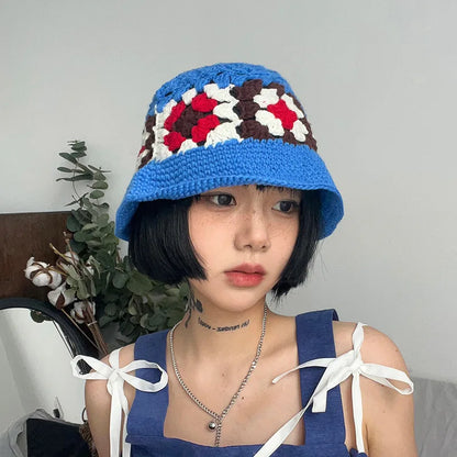 Women Hollow Flower Crochet Autumn Winter Bucket Hat