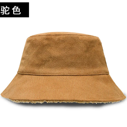 Double-Sided Corduroy Fur Winter Bucket Hat Unisex Warm Fisherman Cap