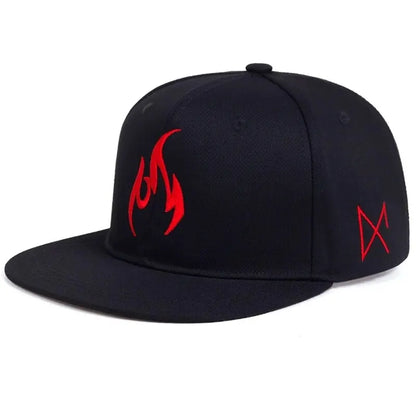 Unisex Flame Embroidered Snapback Cap