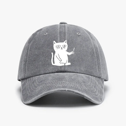 Cute Cartoon Cat Vintage Washed Denim Baseball Cap
