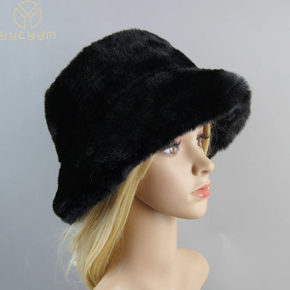 Fake Rabbit Fur Plush Winter Hat for Women