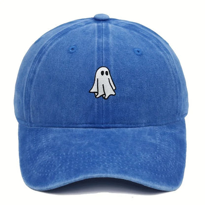 Ghost Pattern Embroidered Brim Halloween Cap