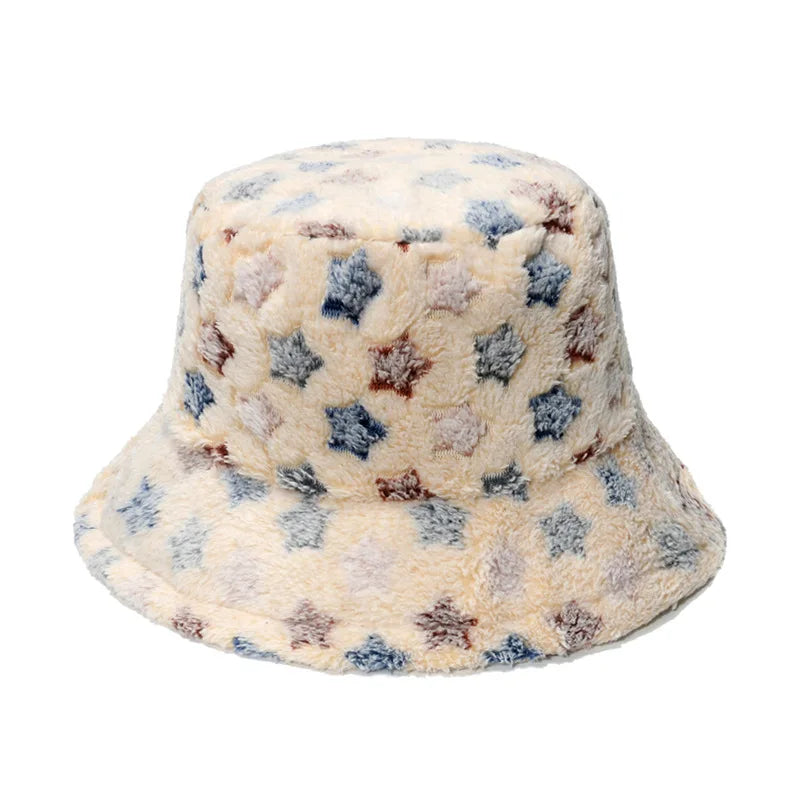 Women Butterfly Fleece Winter Bucket Hat