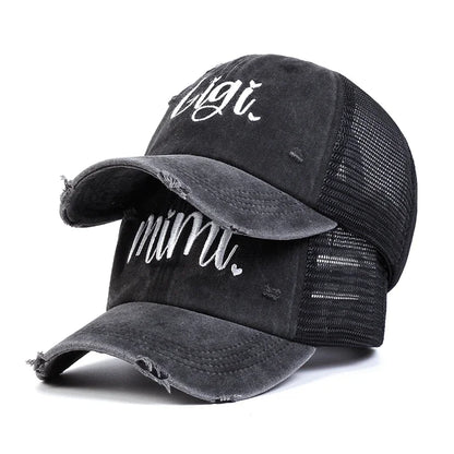 Unisex Mimi Gigi Embroidery Wash Baseball Net Caps