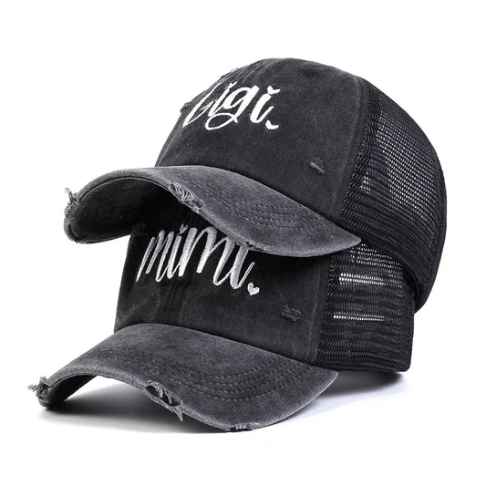 Unisex Mimi Gigi Embroidery Wash Baseball Net Caps