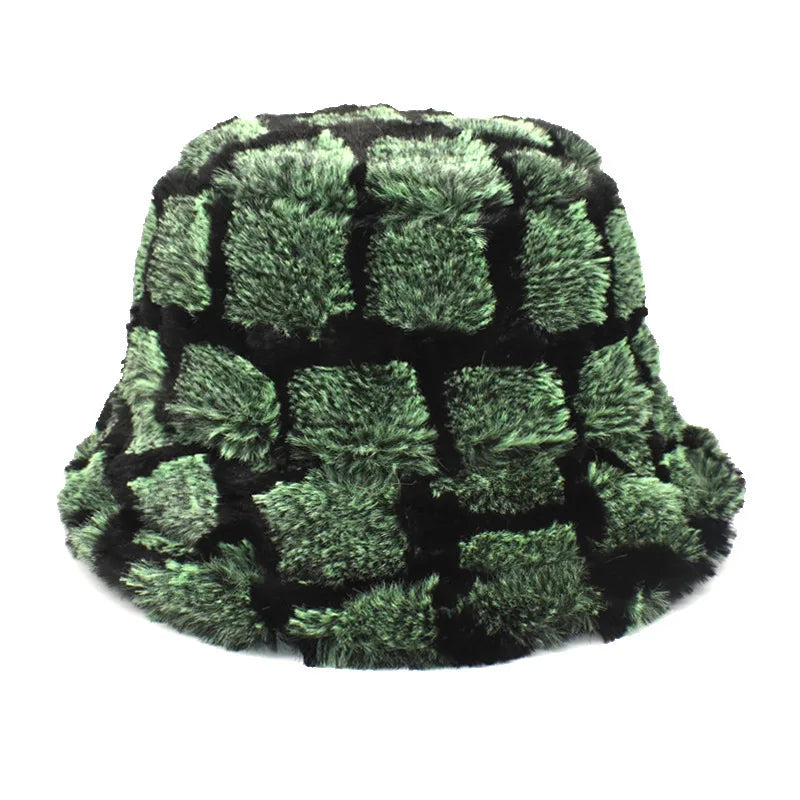 Unisex Plush Checkered Winter Bucket Hat
