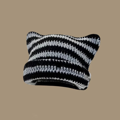 Little Devil Striped Cat Ear Bucket Hat
