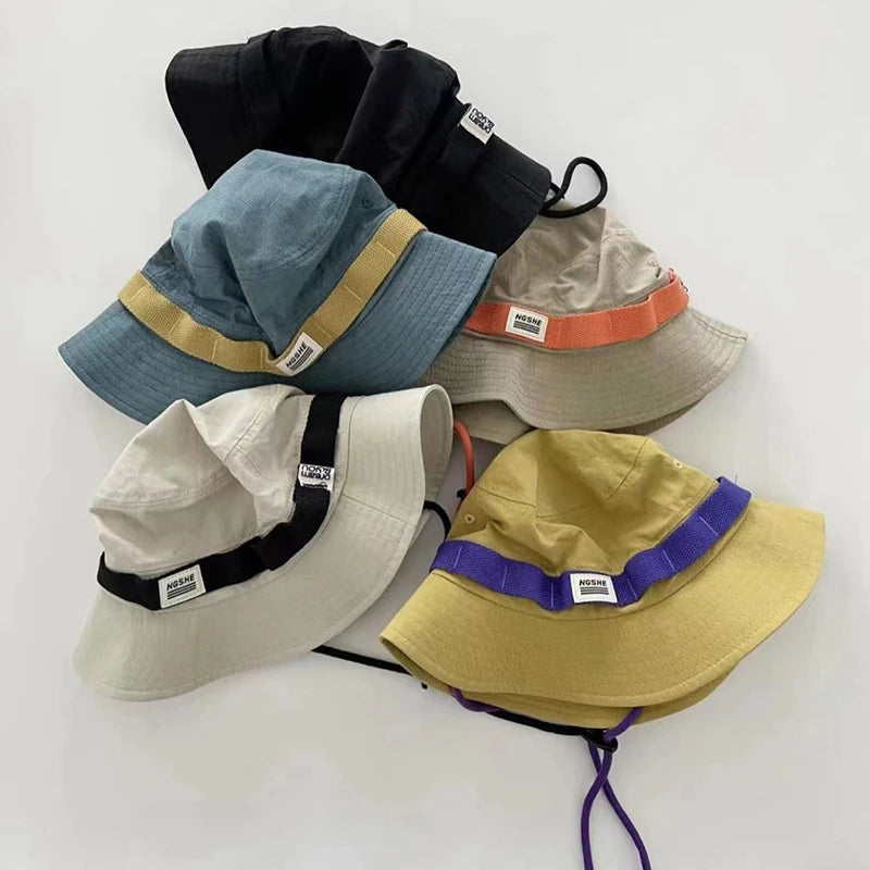 Japanese Color Block Wide Brim Bucket Hat