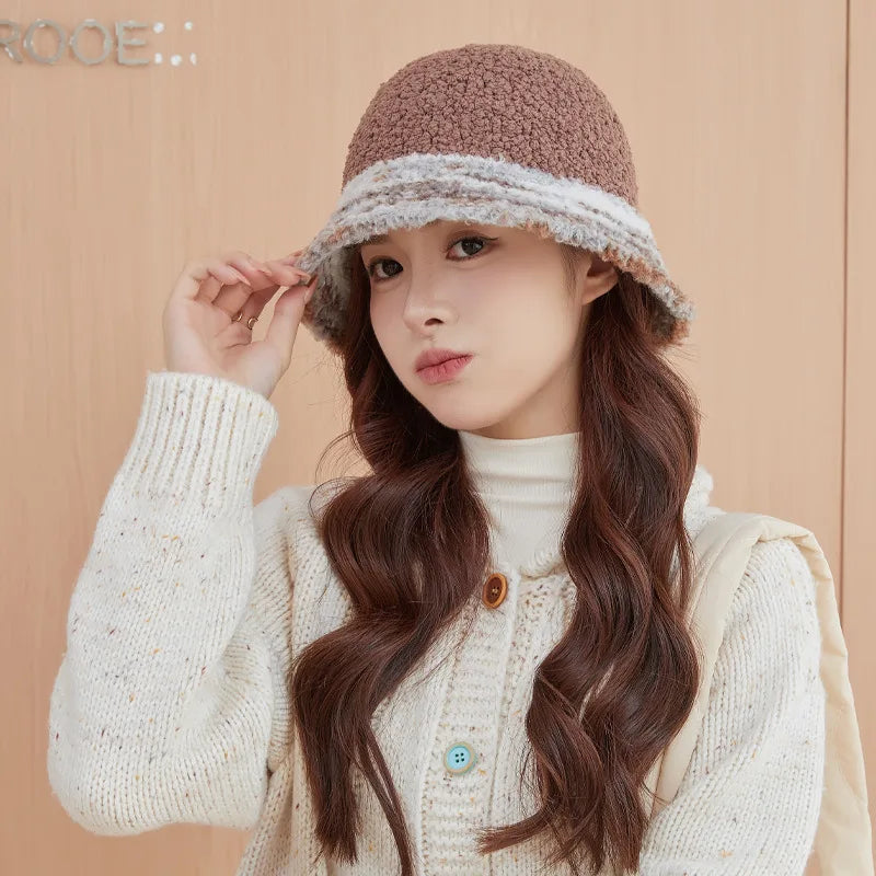 Plush Patchwork Winter Bucket Hat