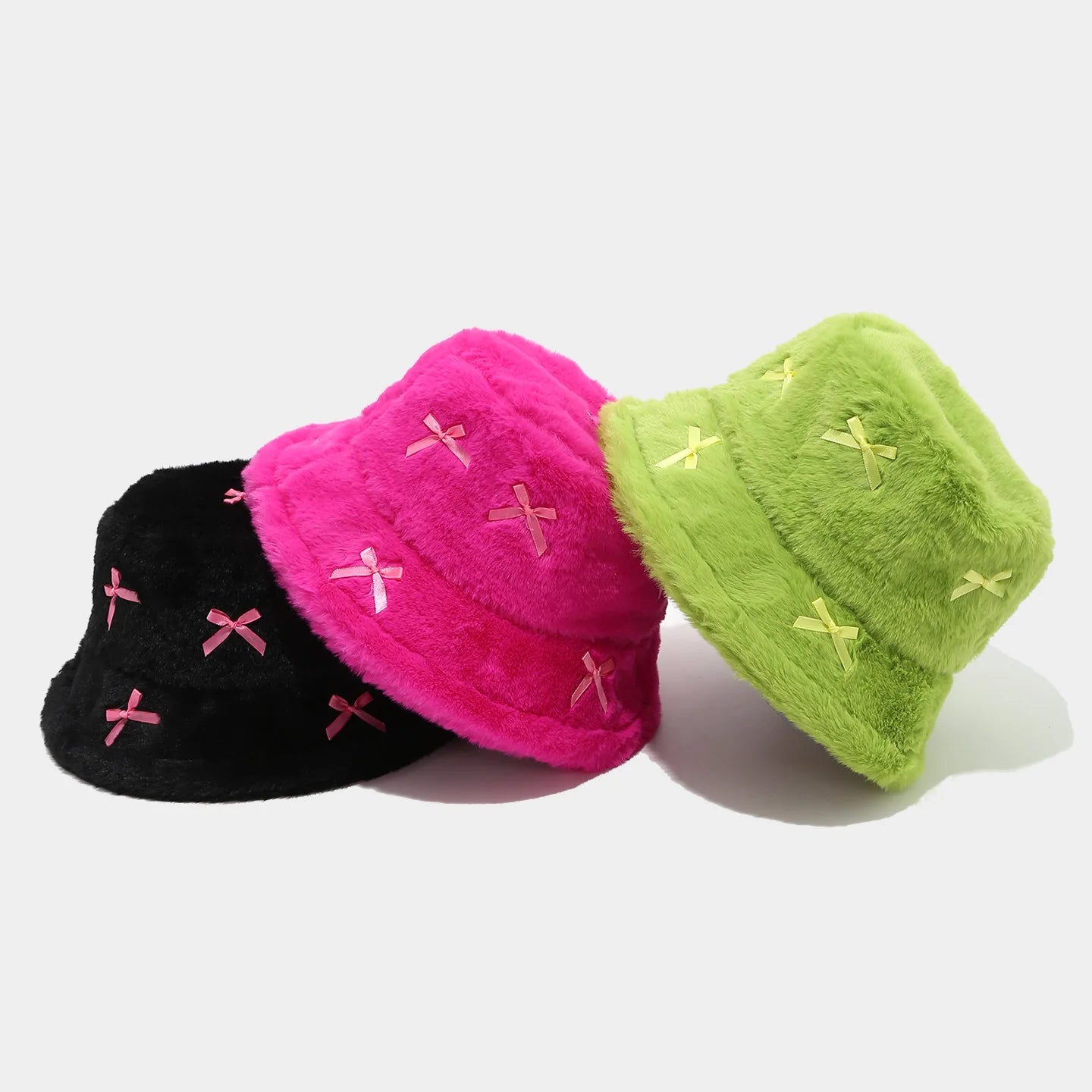 Literary Artistic Girlish Bow Plush Bucket Hat