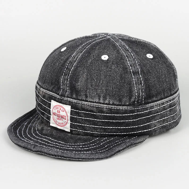 Korean Japanese Vintage Denim Short Brim Snapback Cap