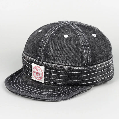 Korean Japanese Vintage Denim Short Brim Snapback Cap