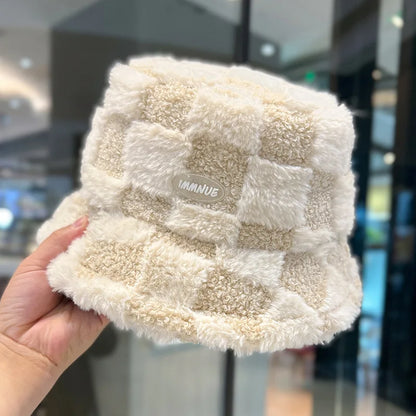 Lamb Plaid Velvet Winter Bucket Hat