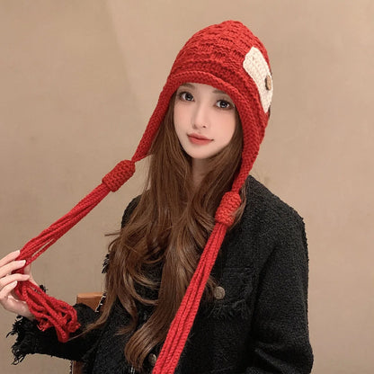 Knitted Wool Tassel Patchwork Winter Bucket Hat