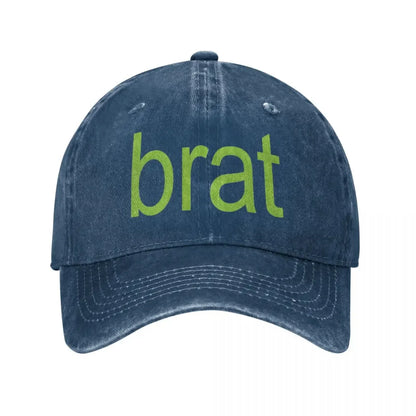 Brat Green Distressed Denim Baseball Cap