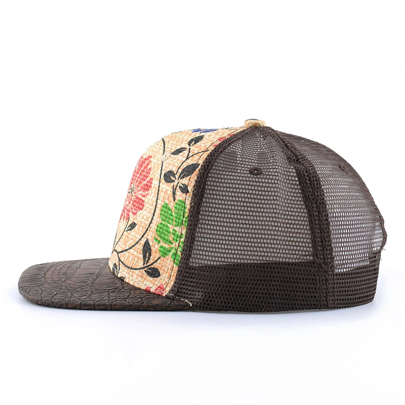Straw Floral Flat Bill Baseball Cap